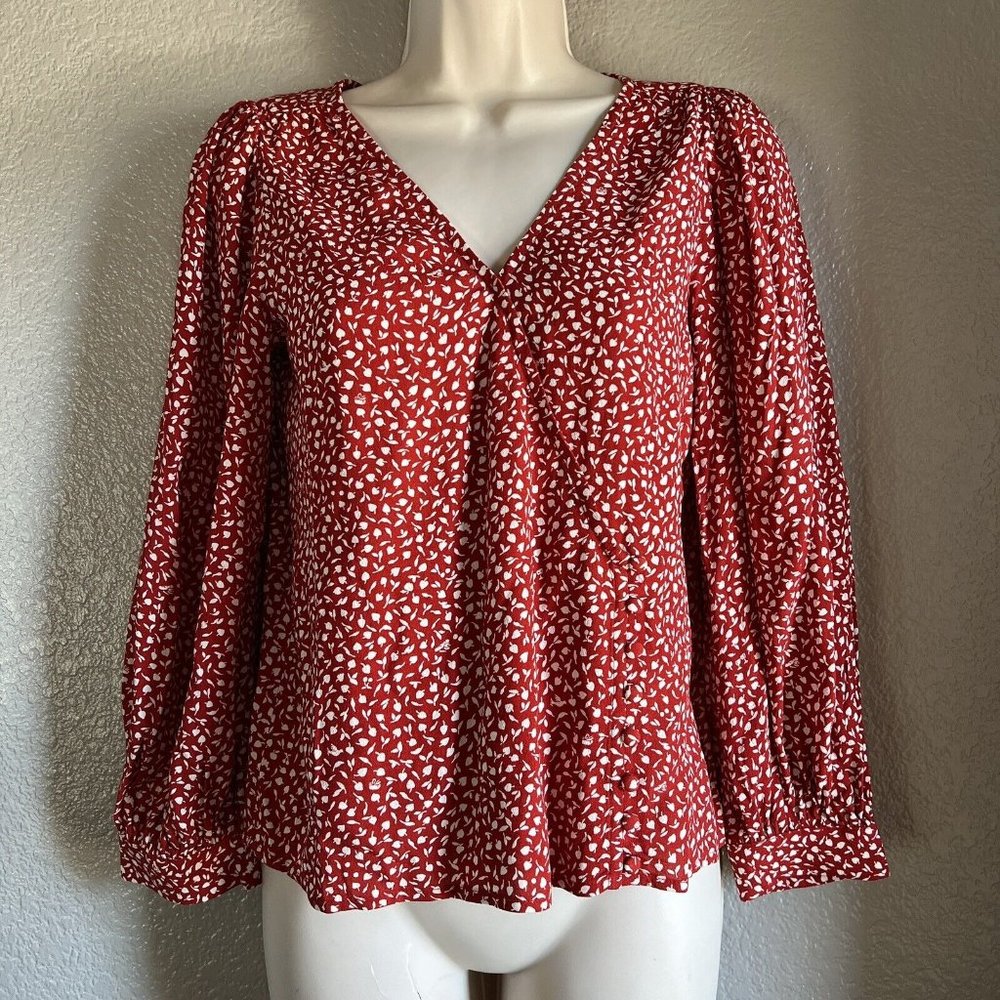 Women’s Madewell Kingston Wrap Side Button Shirt Red & White Size XS